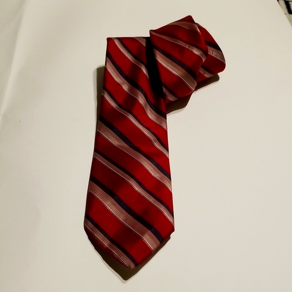 NWOT May Co. Mens Wear Power Red &Blue Strip Tie - Picture 1 of 3